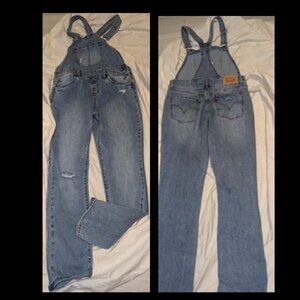 Levi's Girls Red Tab Bib Overalls Size 12 REG Medium Wash Blue Denim